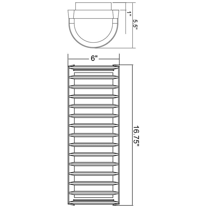 Technical drawing of a cylindrical wall light with dimensions on a white background