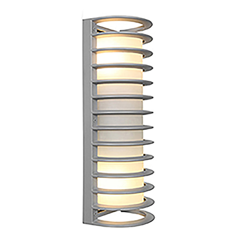 Wall-mounted satin light fixture with cylindrical design on a white background