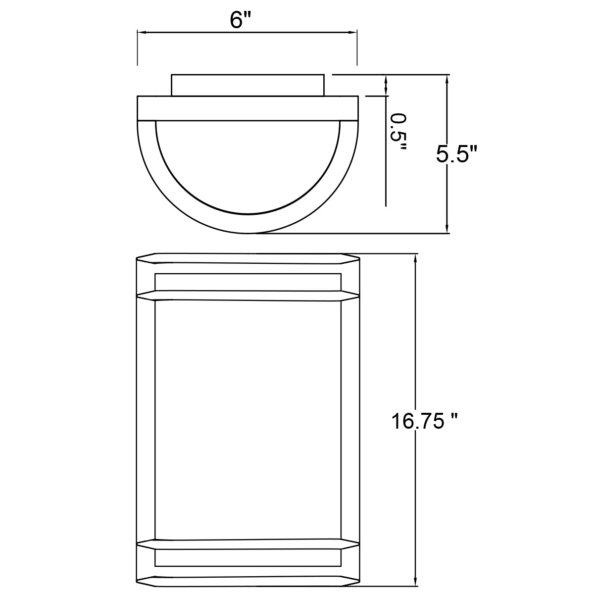 Technical drawing of a cylindrical wall light with dimensions labeled