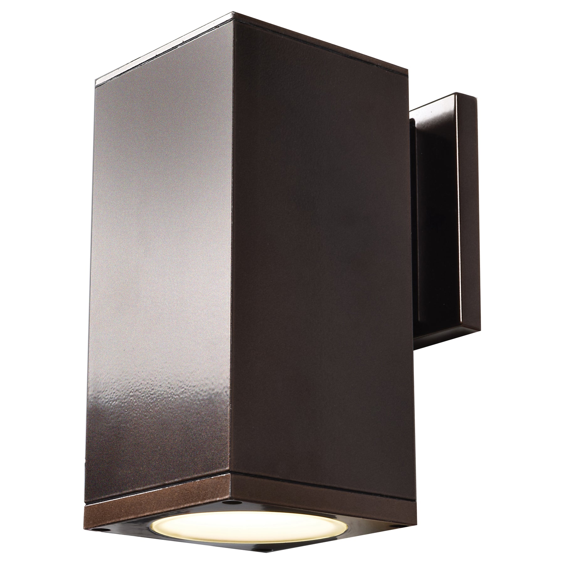 Bronze outdoor wall light fixture on a white background