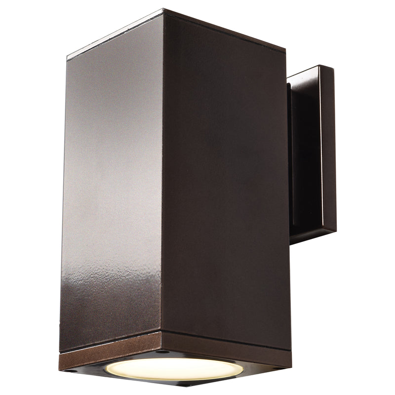 Bronze outdoor wall light fixture on a white background