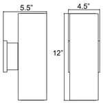 Measurement diagram of two rectangular-shaped wall lights with dimensions labeled.