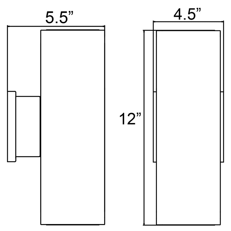 Measurement diagram of two rectangular-shaped wall lights with dimensions labeled.