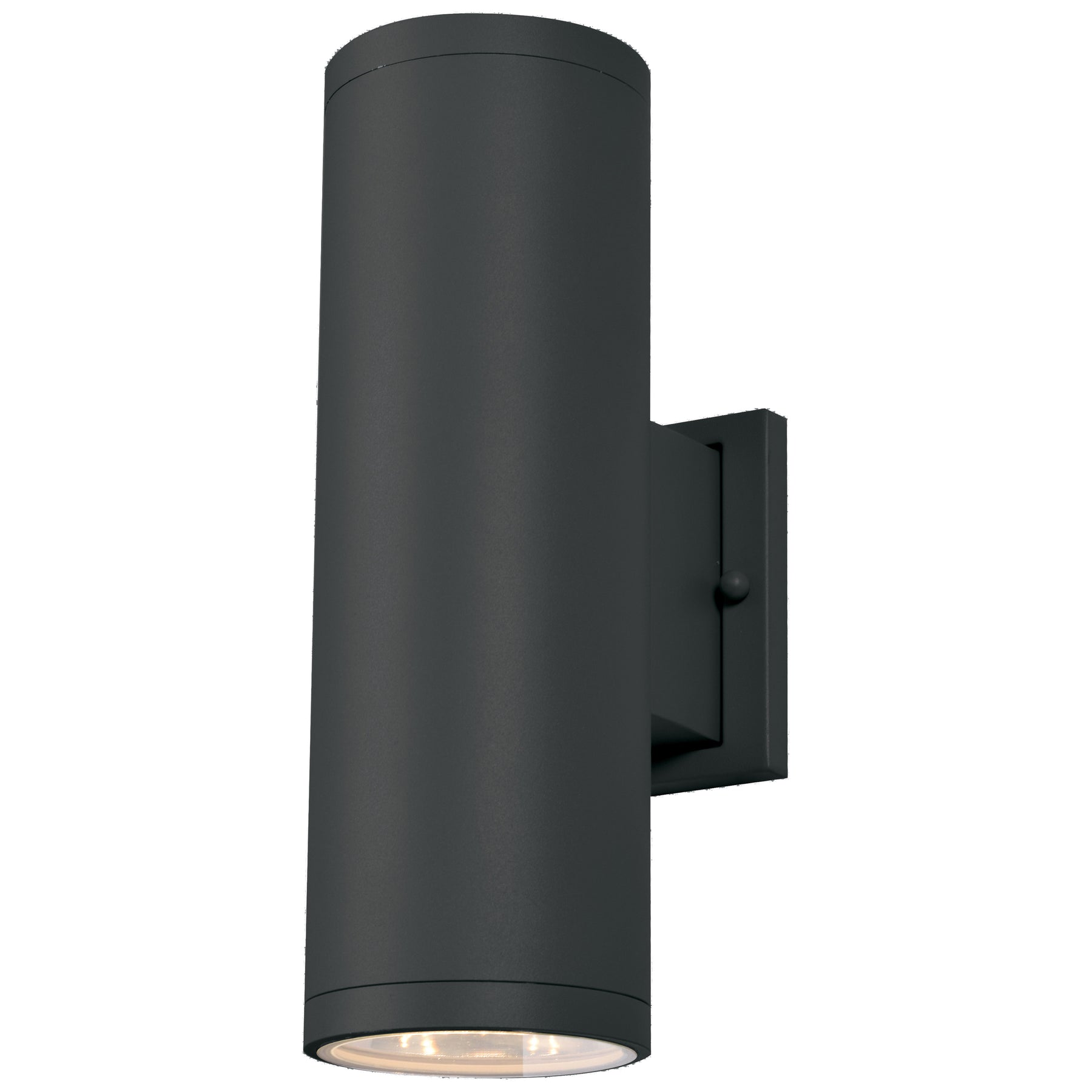 Black outdoor wall light fixture on a white background