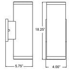 Technical drawing of a wall light with dimensions labeled