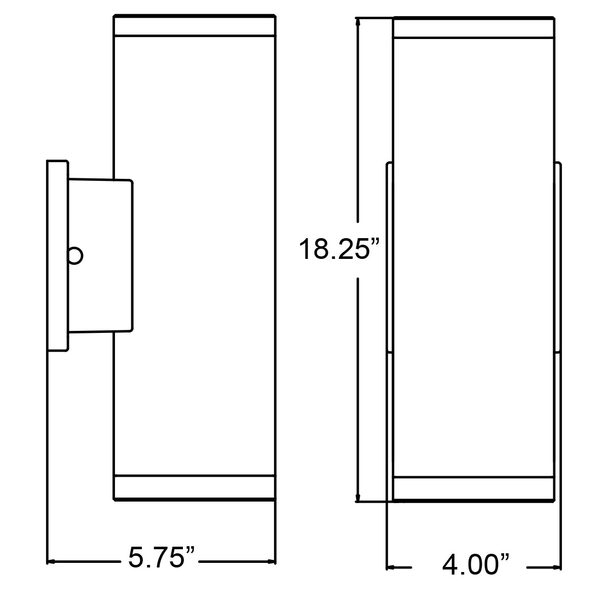 Technical drawing of a wall light with dimensions labeled