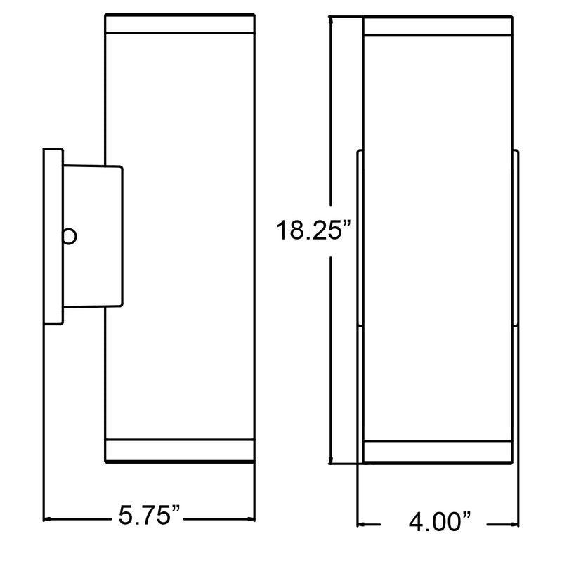 Technical drawing of a wall light with dimensions labeled