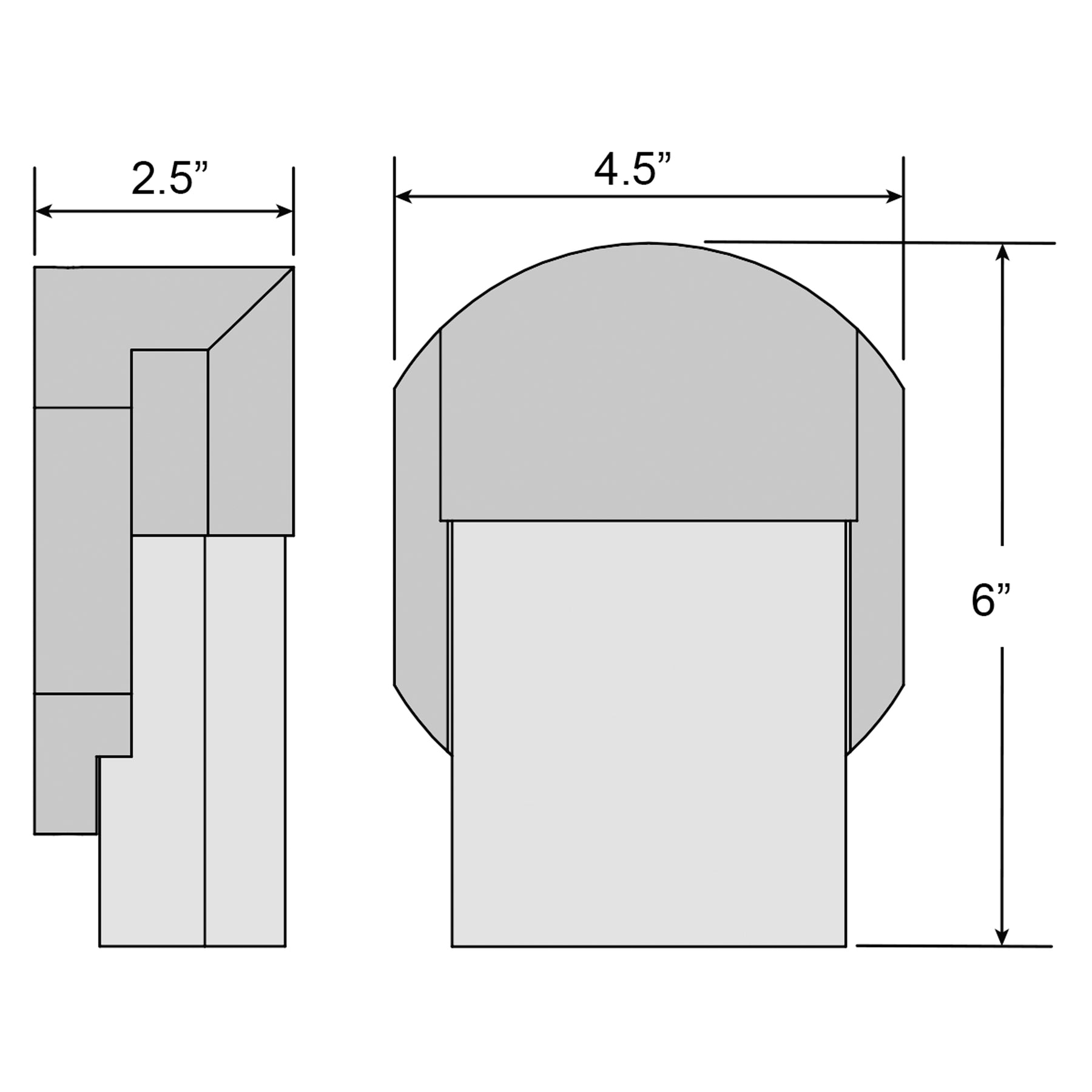 Technical drawing of a wall mount light with dimensions labeled