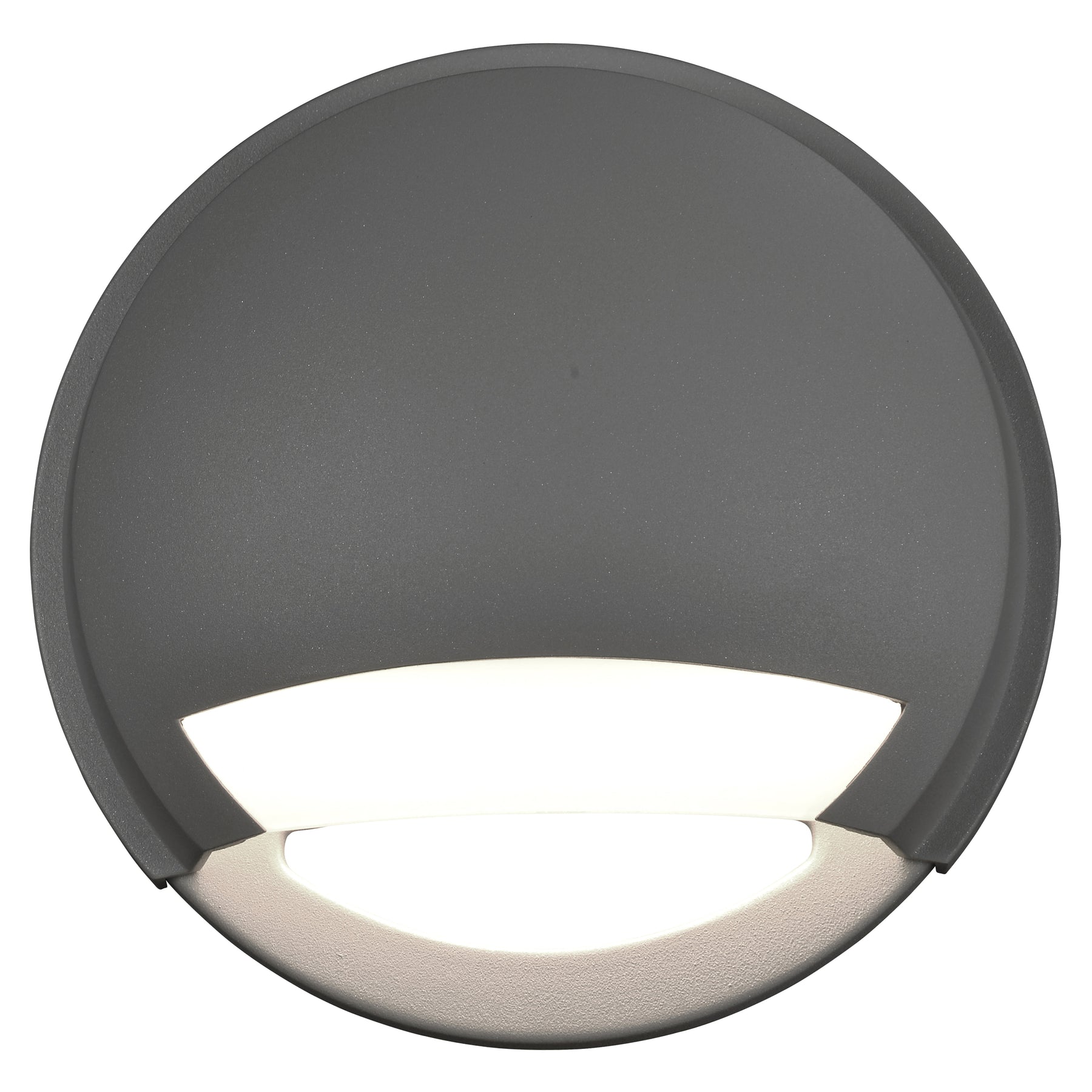 Round outdoor wall light fixture on a white background
