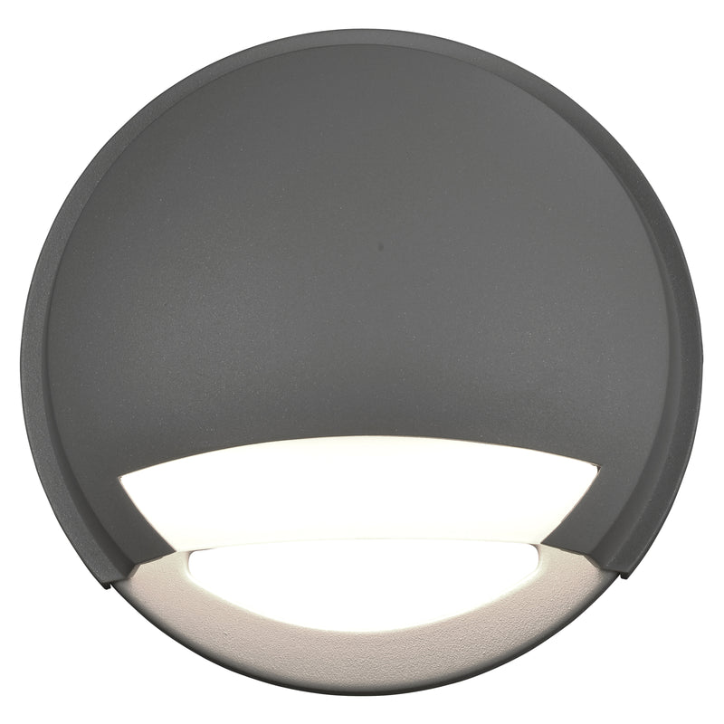 Round outdoor wall light fixture on a white background