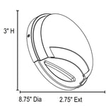 Technical drawing of a circular object with dimensions labeled