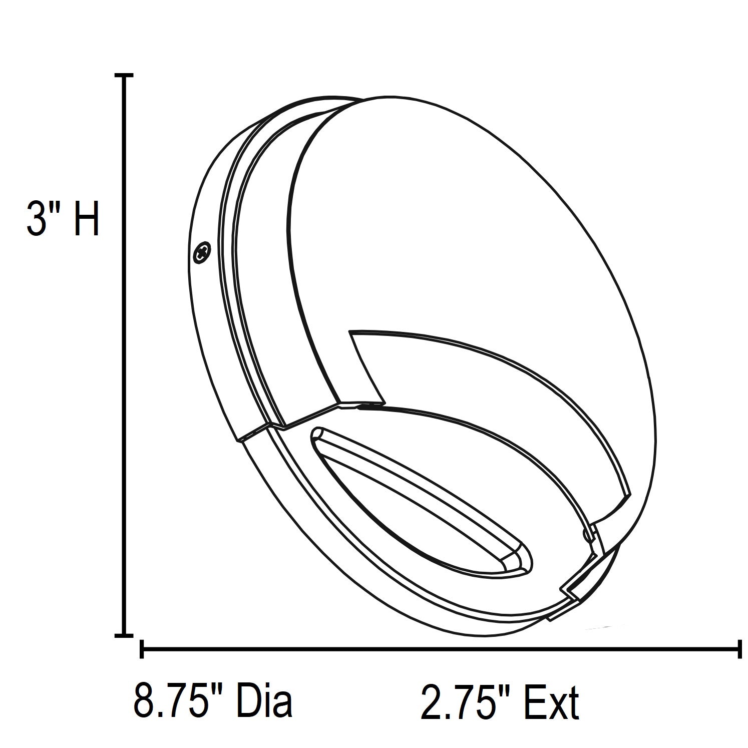 Technical drawing of a circular object with dimensions labeled