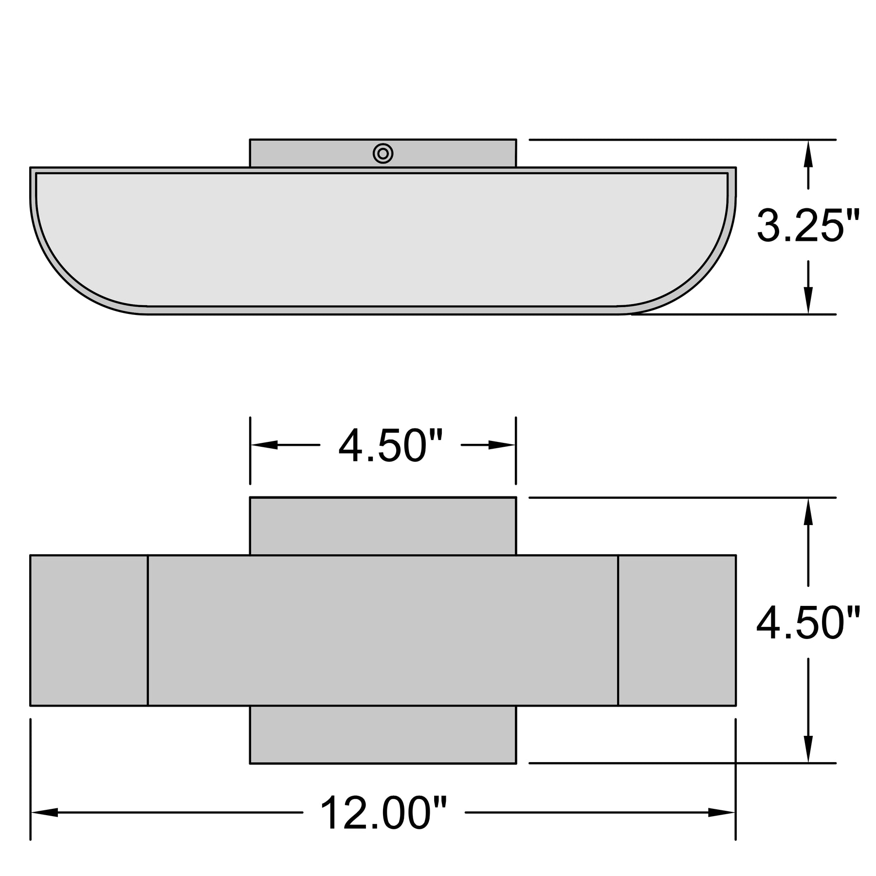 Technical drawing of a wall light with dimensions labeled