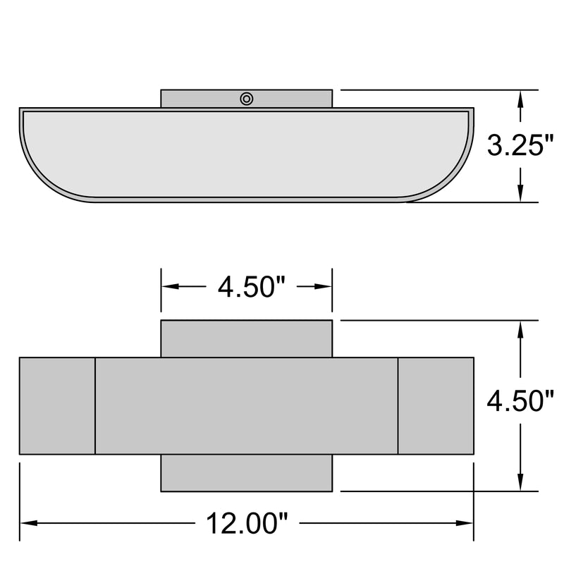 Technical drawing of a wall light with dimensions labeled