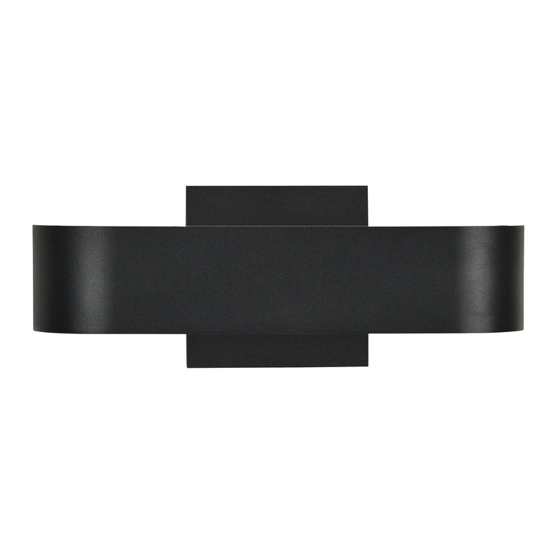 Black wall-mounted shelf with a modern design on a white background