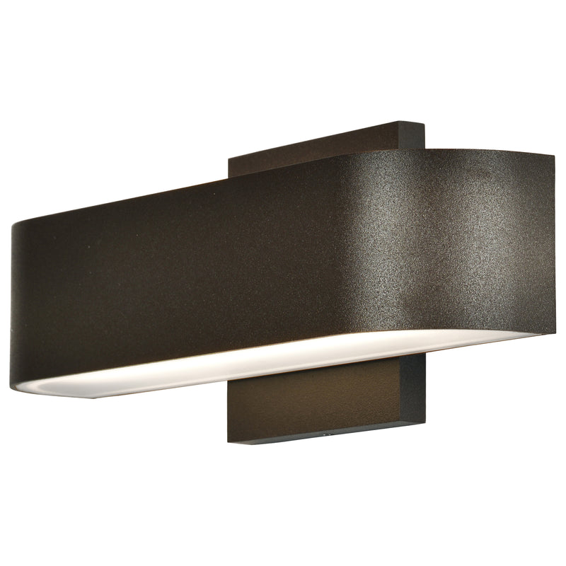 Modern wall-mounted light fixture with bronze and white design on a white background
