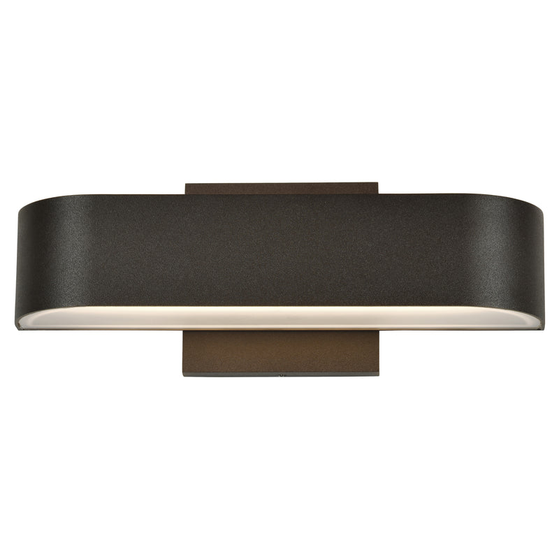 Modern wall light fixture with bronze design on a white background