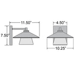 Dimensions of a wall-mounted light fixture on a white background