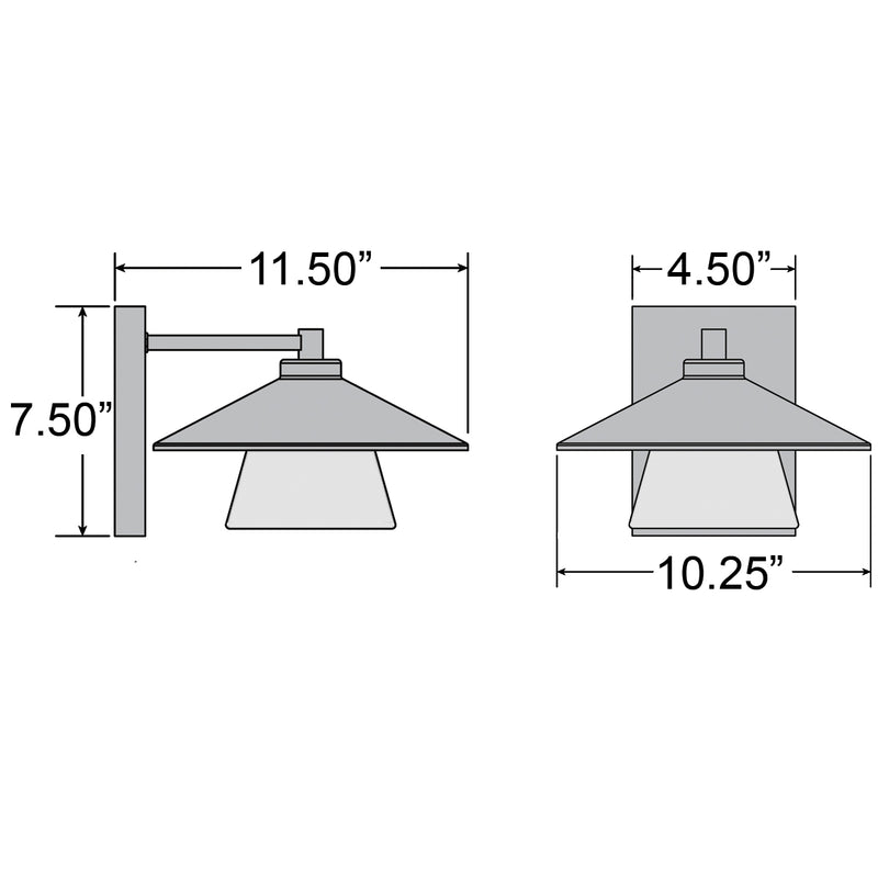 Dimensions of a wall-mounted light fixture on a white background