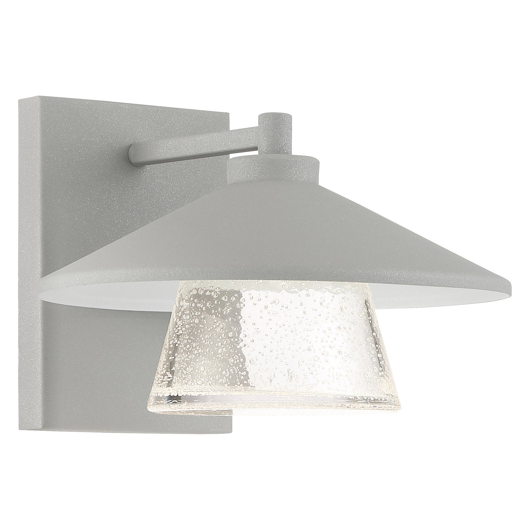 Satin outdoor wall light fixture with clear glass shade on a white background