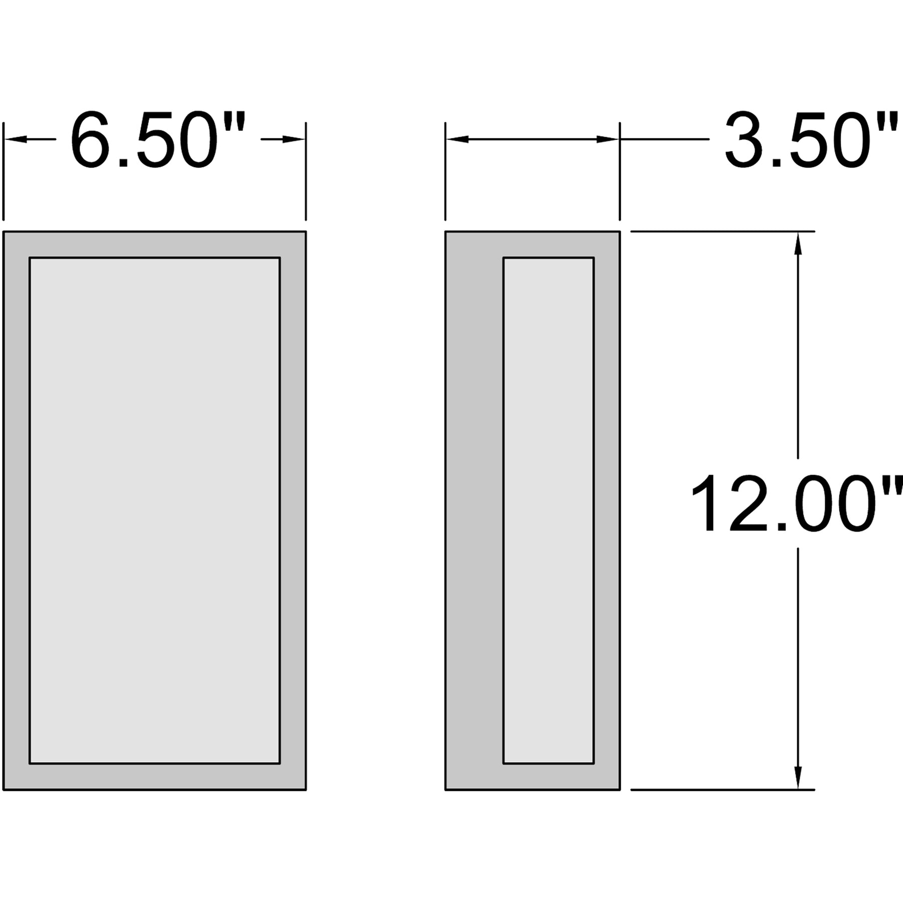 Dimensions of two rectangular frames on a white background