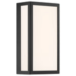 Black outdoor wall light fixture with white glass on a white background