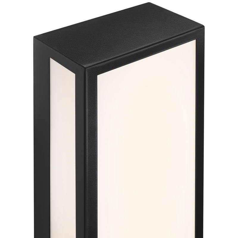 Black rectangular outdoor light fixture on a white background