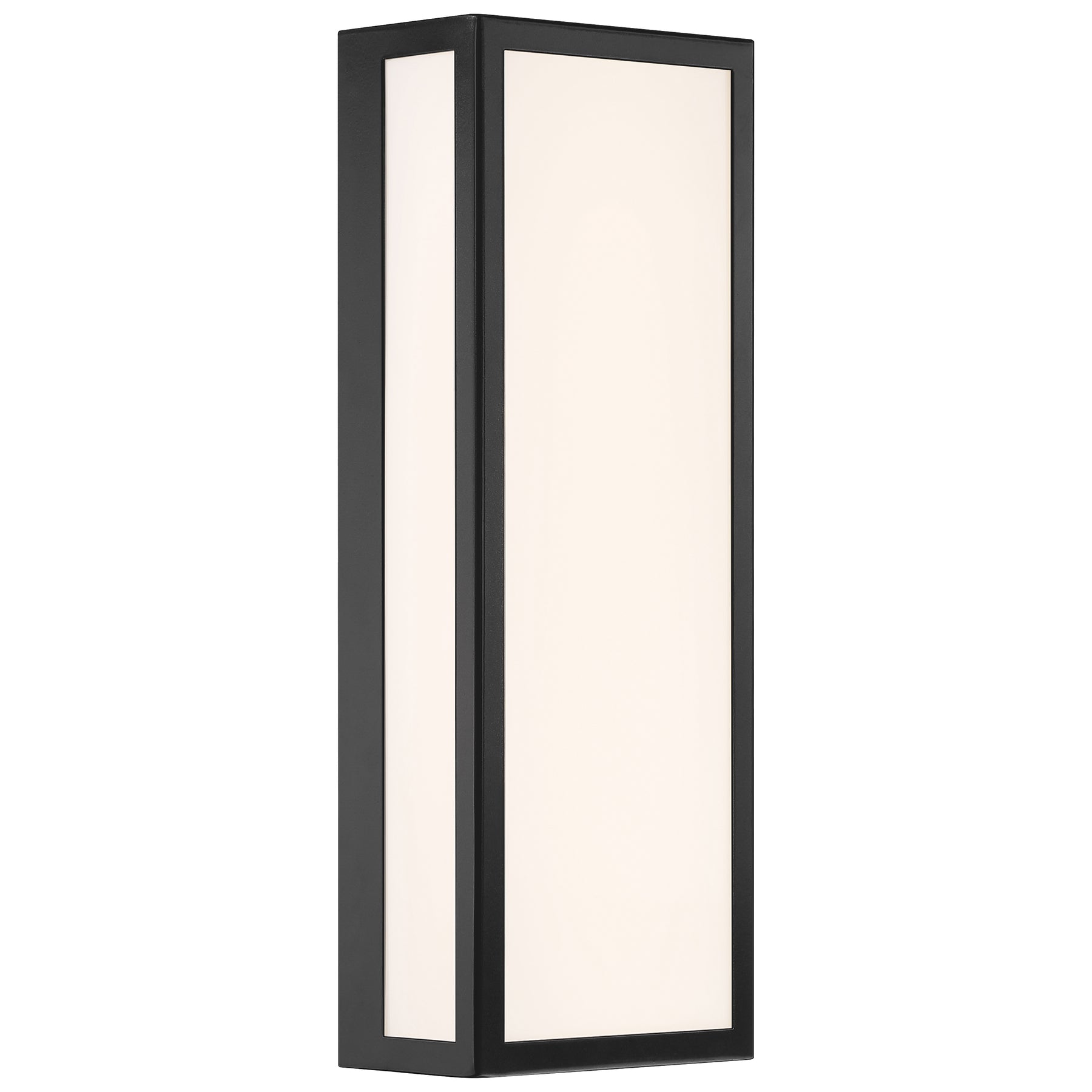 Rectangular wall light fixture with black frame and white inner panel on a white background