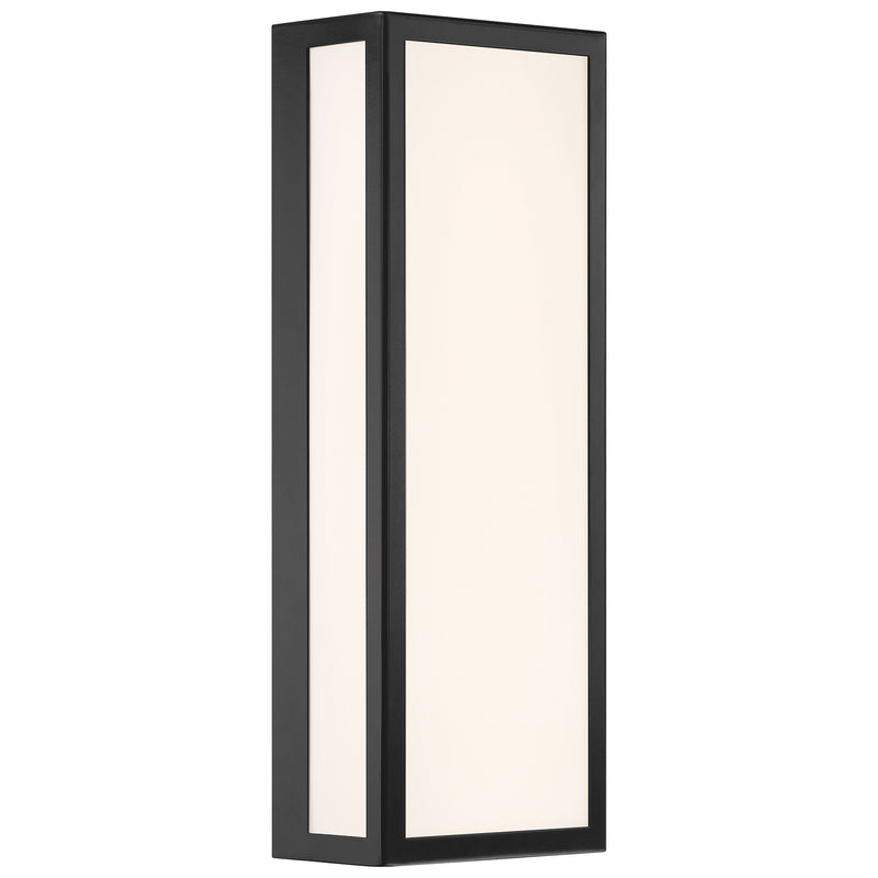 Rectangular wall light fixture with black frame and white inner panel on a white background