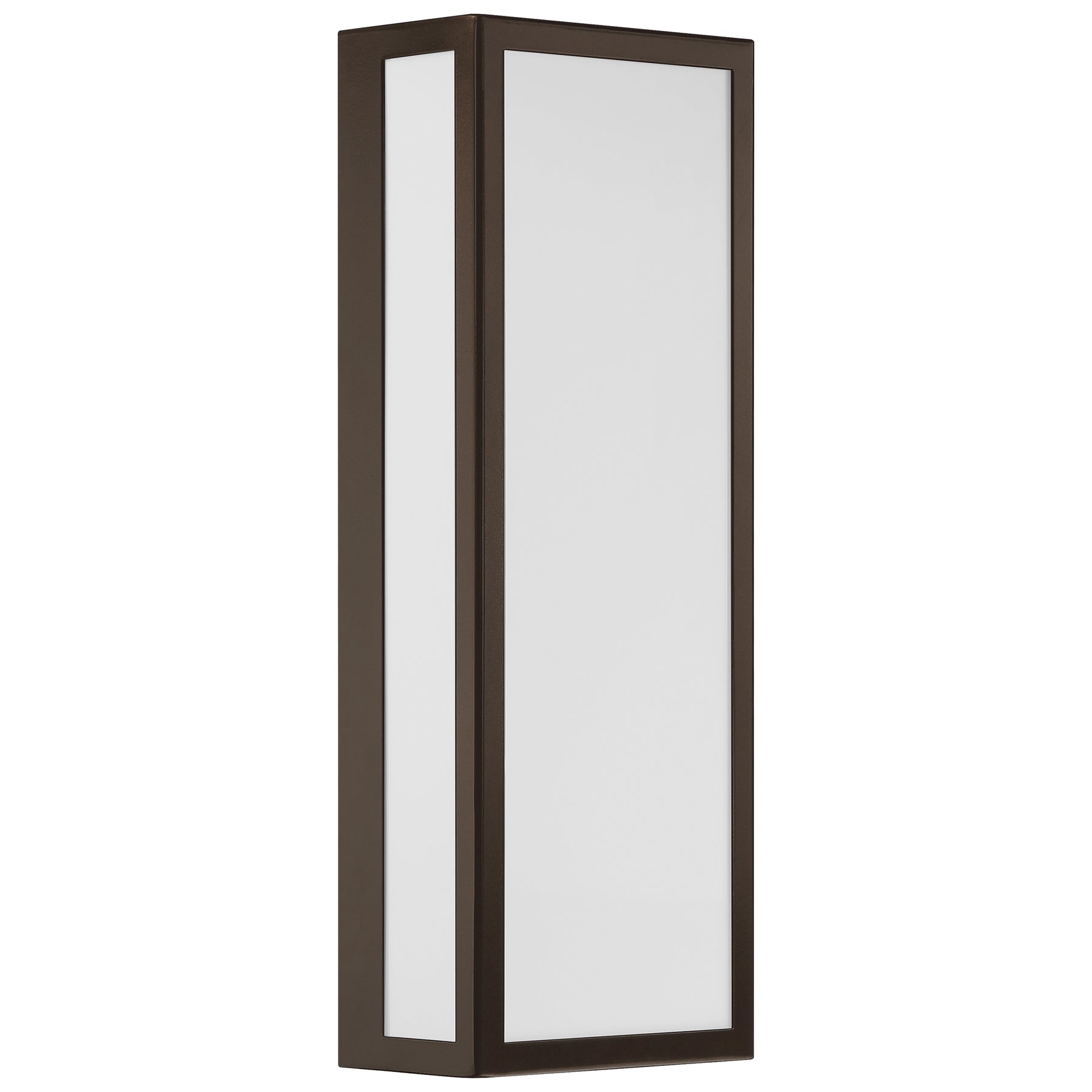 Rectangular wall light fixture with a bronze frame on a white background