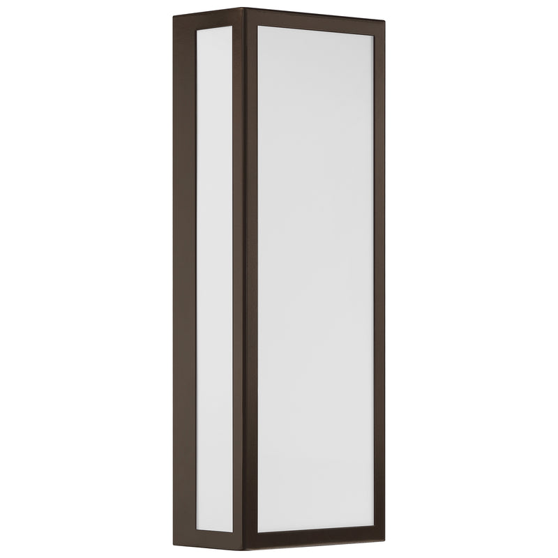 Rectangular wall light fixture with a bronze frame on a white background