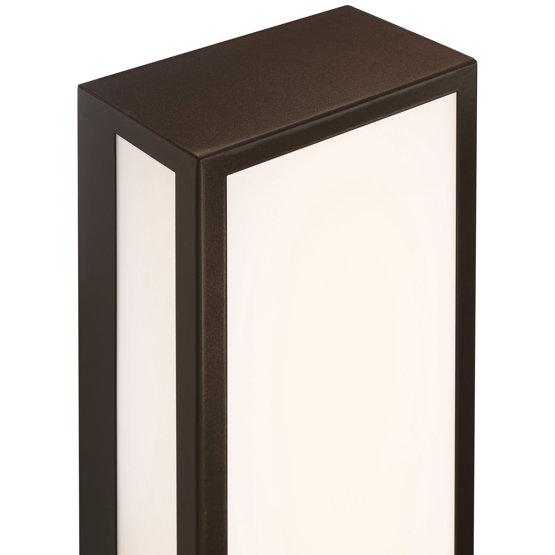 Rectangular outdoor light fixture with a bronze frame on a white background