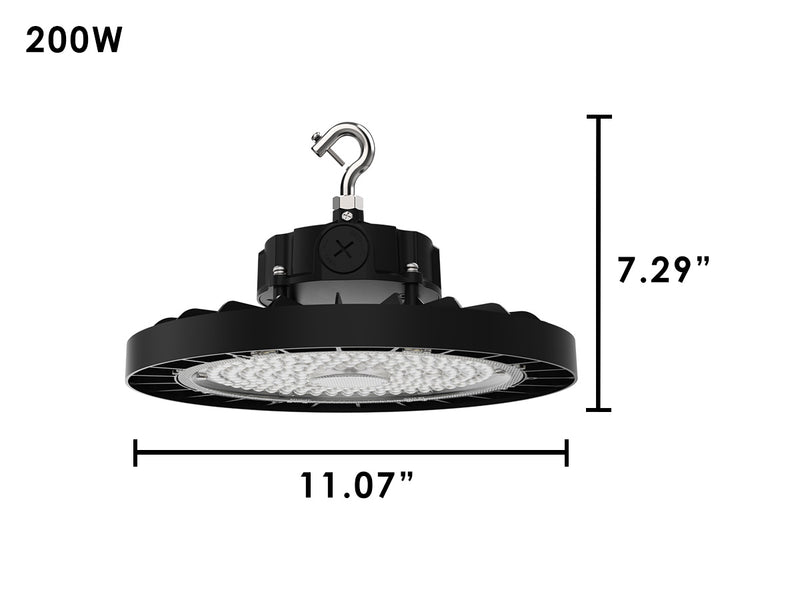 Static LED UFO High Bay, 30,000 Lumens, 200 Watt, 5000K, 120-277V, Black Finish