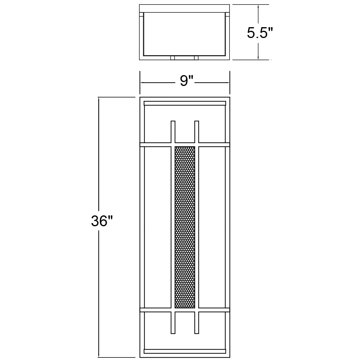 Technical drawing of an outdoor wall light with dimensions labeled.