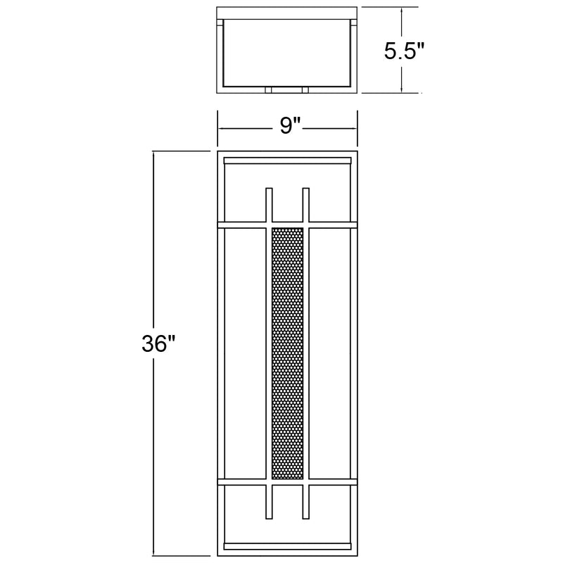 Technical drawing of an outdoor wall light with dimensions labeled.