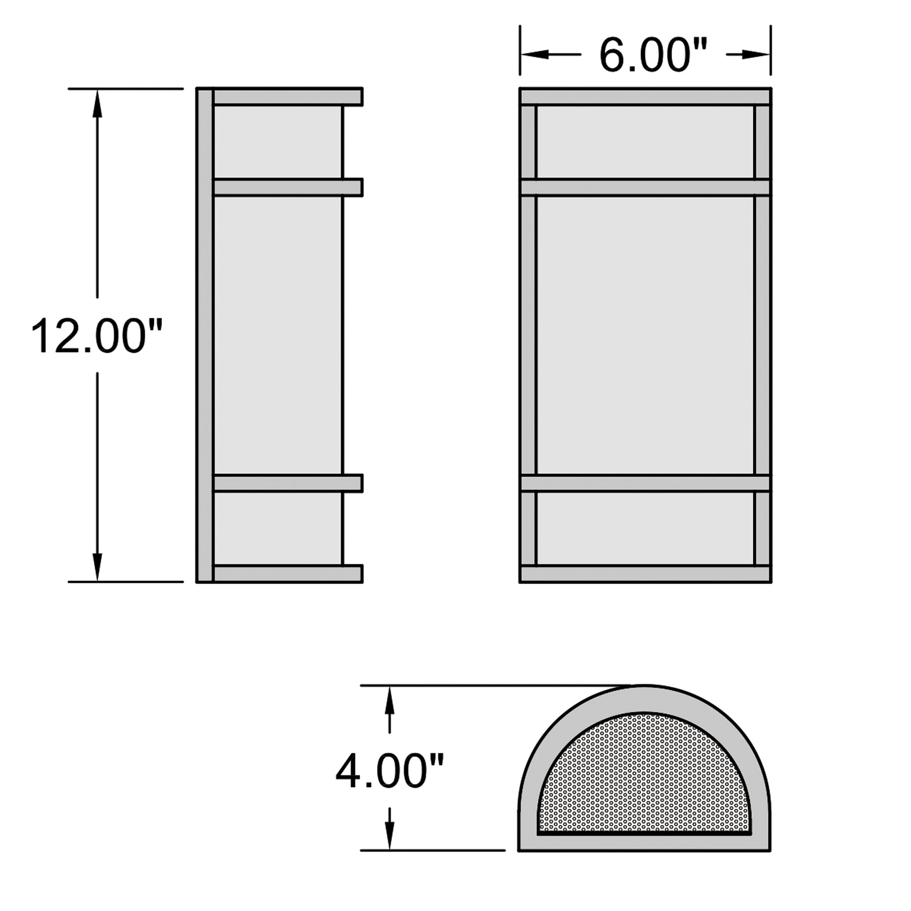 Technical drawing of a rectangular object with dimensions labeled