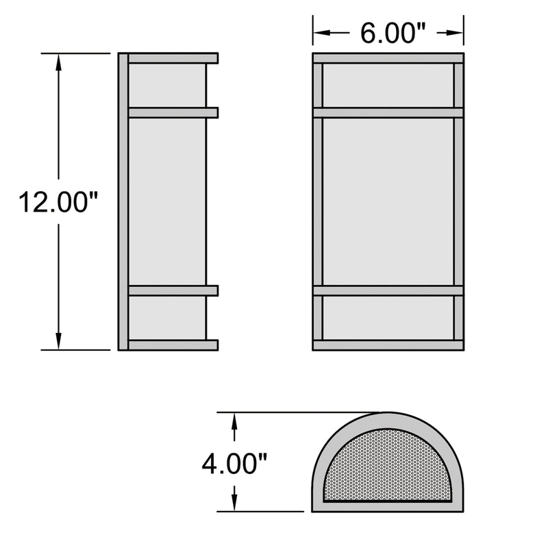 Technical drawing of a rectangular object with dimensions labeled