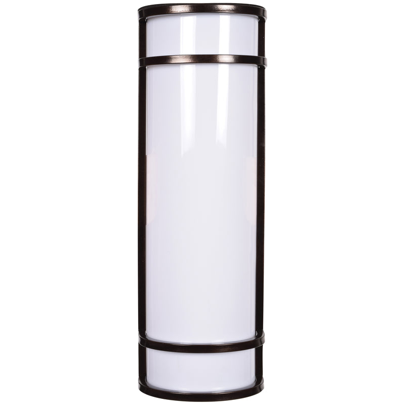 Cylindrical wall light fixture with bronze frame on a white background