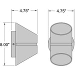 Technical drawing of a cylindrical light fixture with dimensions labeled