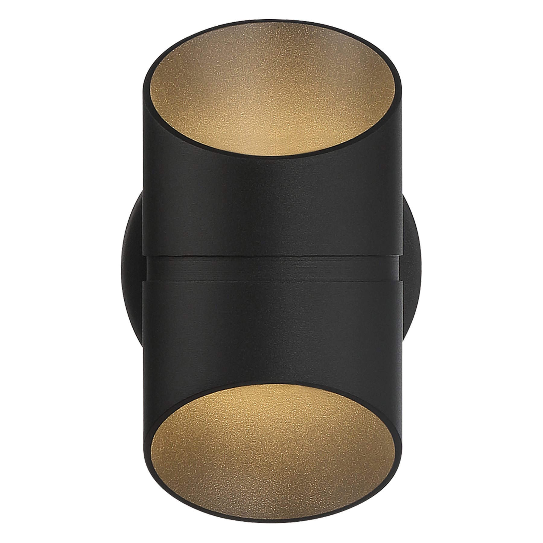 Black cylindrical light fixture on a white background