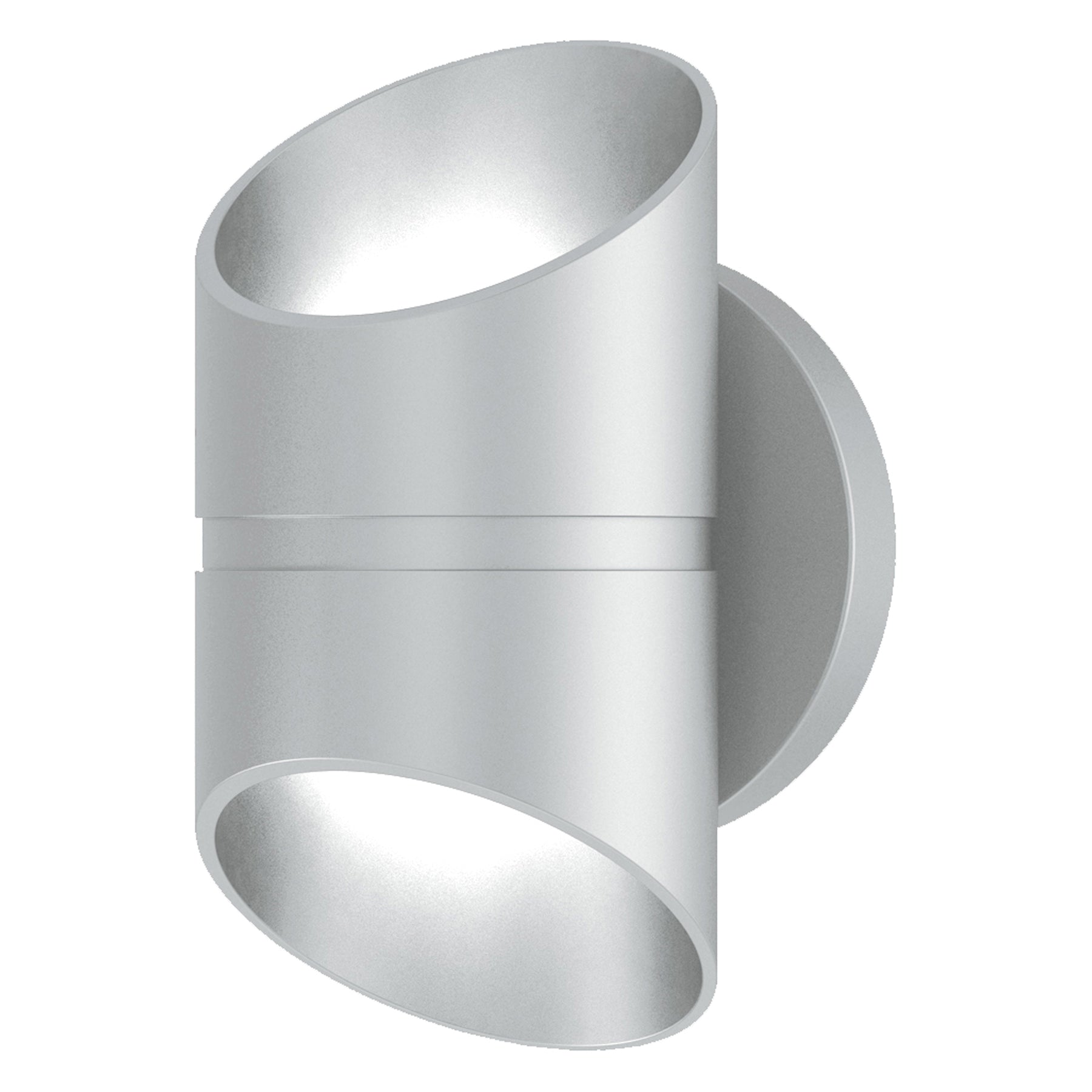 Satin cylindrical wall light fixture on a white background