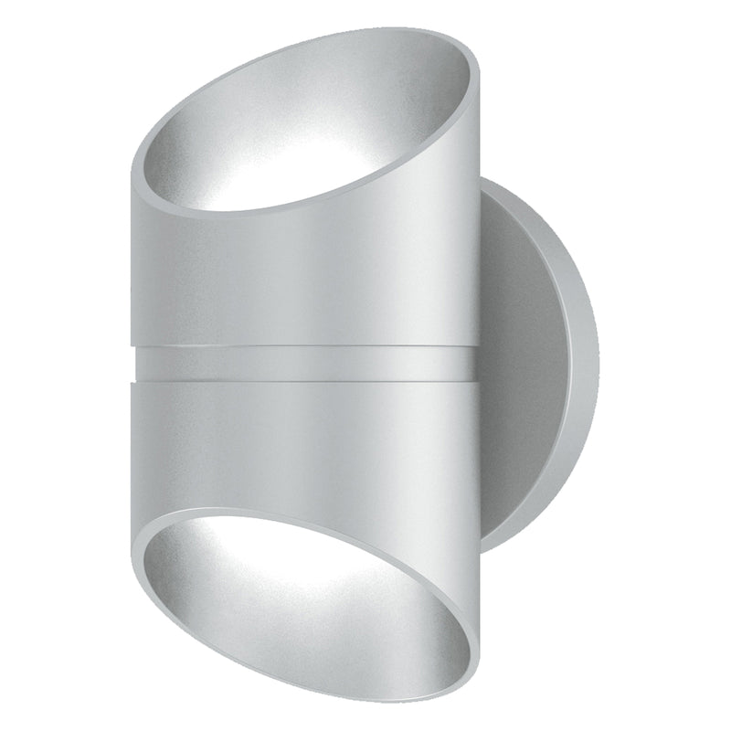 Satin cylindrical wall light fixture on a white background