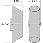 Technical drawing of a cylindrical object with dimensions labeled