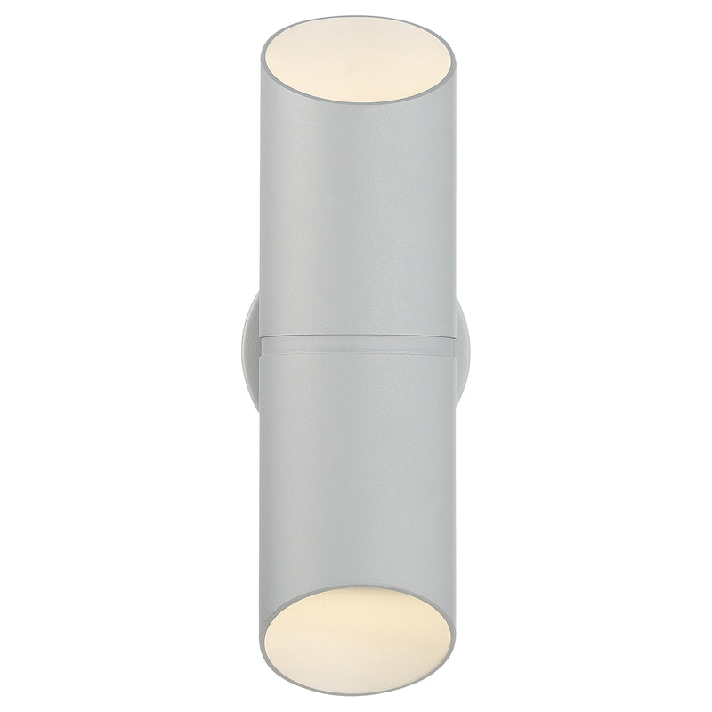 Satin cylindrical wall light fixture on a white background