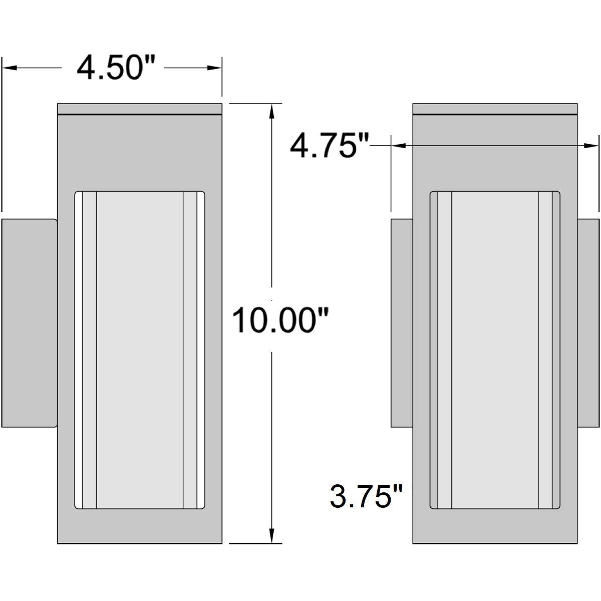 Dimensions of a wall light with measurements labeled