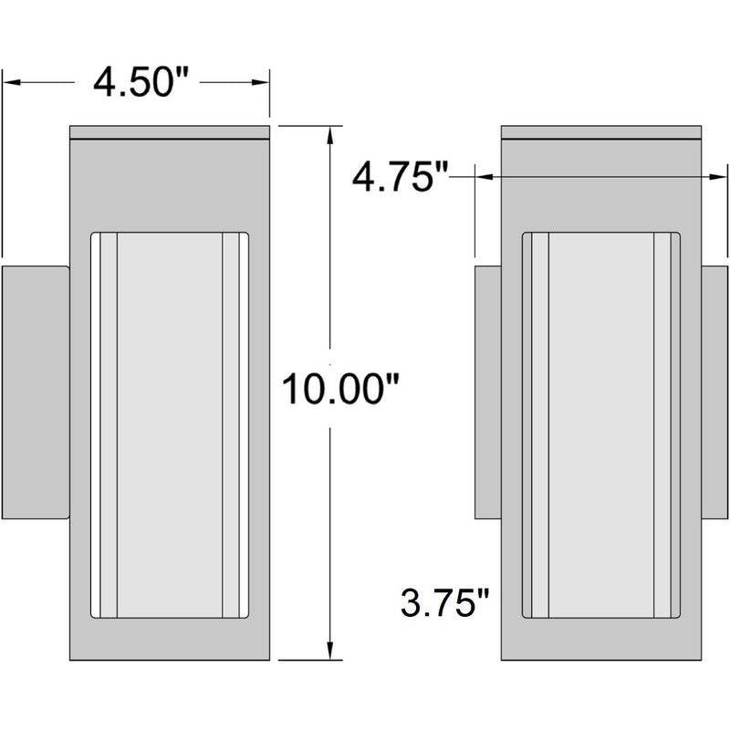 Dimensions of a wall light with measurements labeled