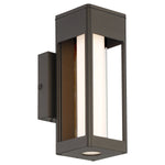 Modern oil brushed bronze outdoor wall light fixture with glass panels on a white background