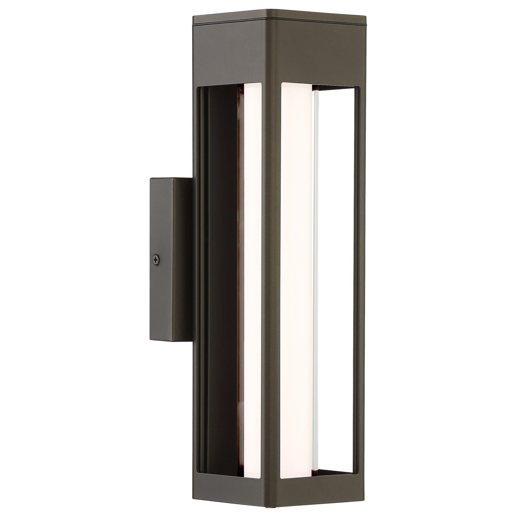 Modern outdoor wall light fixture with  oil brushed bronze finish on a white background