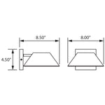 Technical drawing of a wall light with dimensions labeled