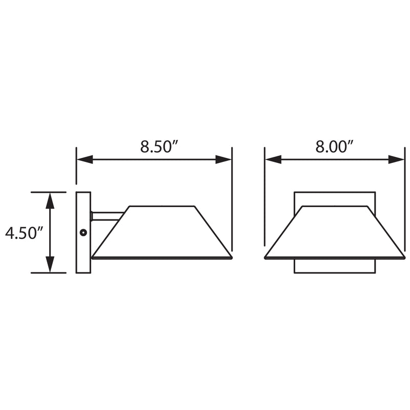 Technical drawing of a wall light with dimensions labeled